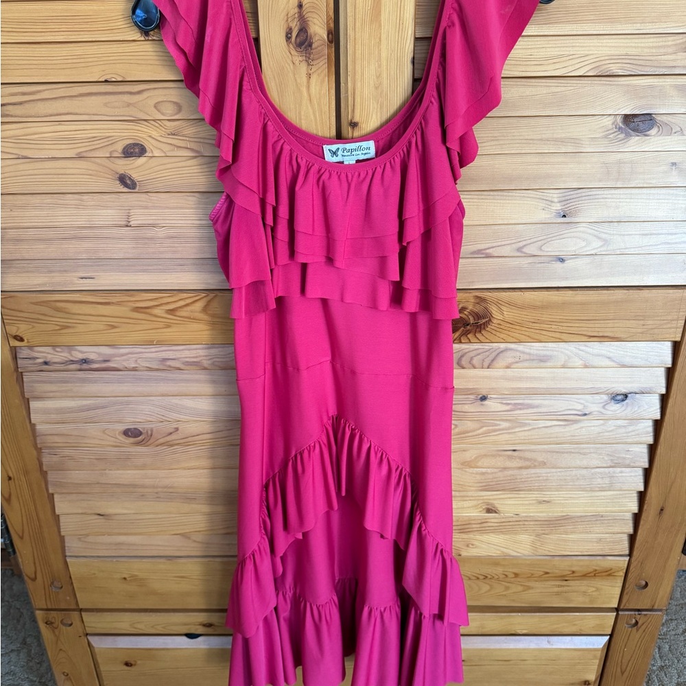 Papillon Blanc Fuchsia High Low Ruffled Dress